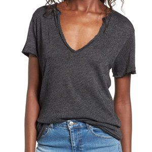 Project Social T Dark Grey Raw Edge V-neck